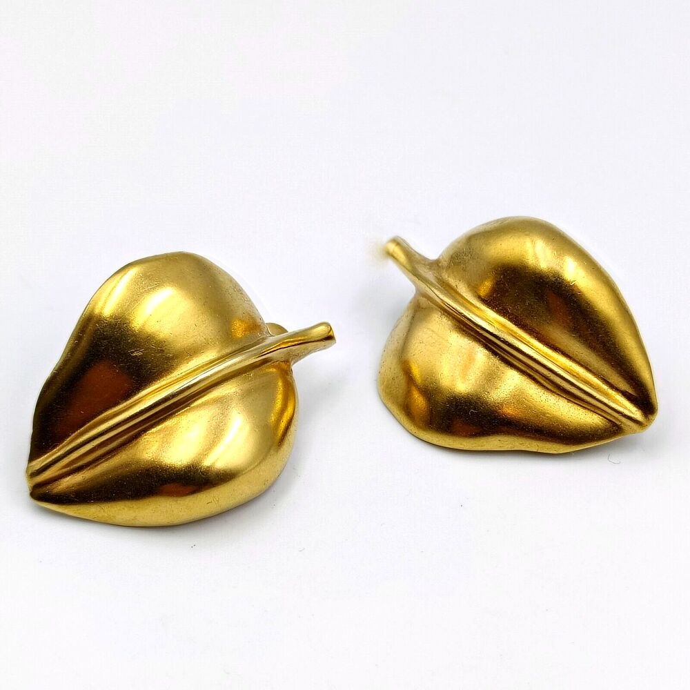 Robert Lee Morris RLM Gold Tone Leaf Shape Clip On Earrings Rare Vintage